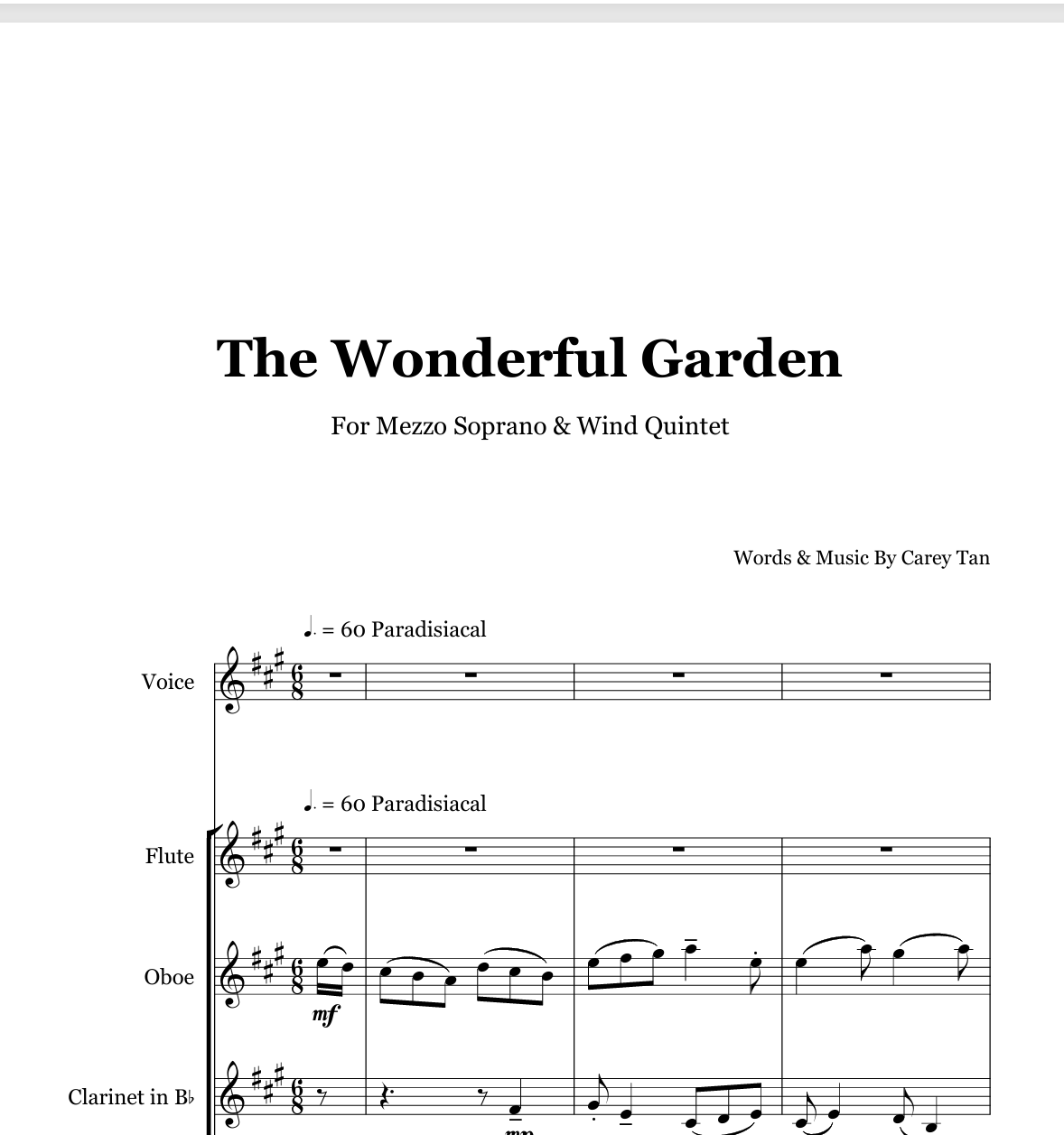 Original Score: The Wonderful Garden